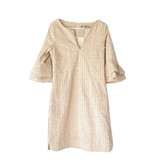 CK Bradley "Hazel" Tweed V-Neck Shift Dress w/ Gold Threading, Size M, Preowned